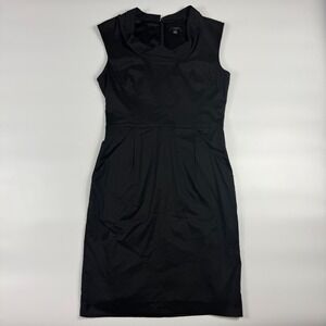 Ann Taylor Sheath Dress Womens Size 4 Black Lined Sleeveless Stretch Back Zip